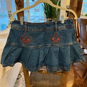 Denim Mini Skirt with Pumpkin Embroidery